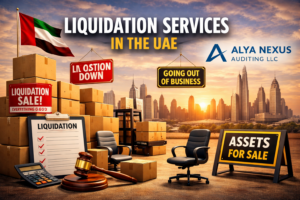 Liquidation services in UAE by Alya Nexus Auditing showing company closure, asset sale, and business liquidation process in Dubai