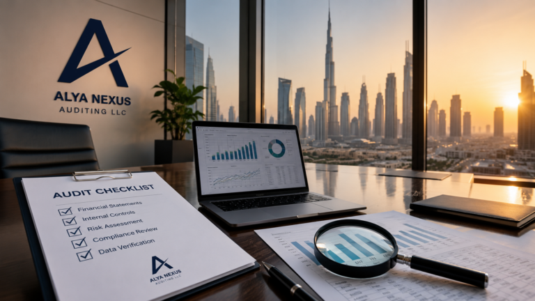 Business owner reviewing checklist to choose an audit firm in Dubai